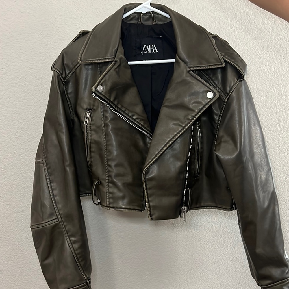 Zara Faux Leather Crop Biker Jacket